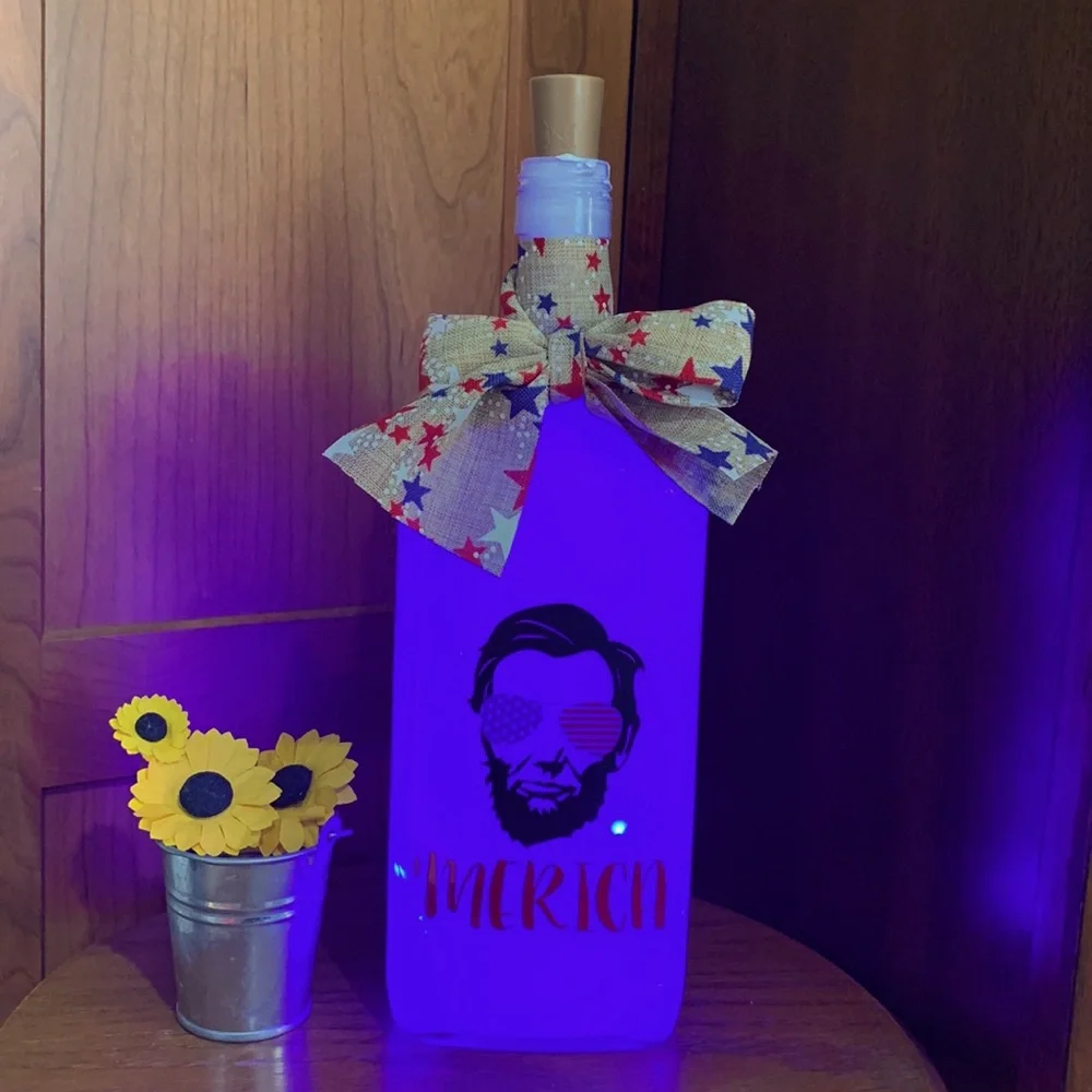 ''Merica' Lincoln Silhouette Patriotic Bottle Lantern
